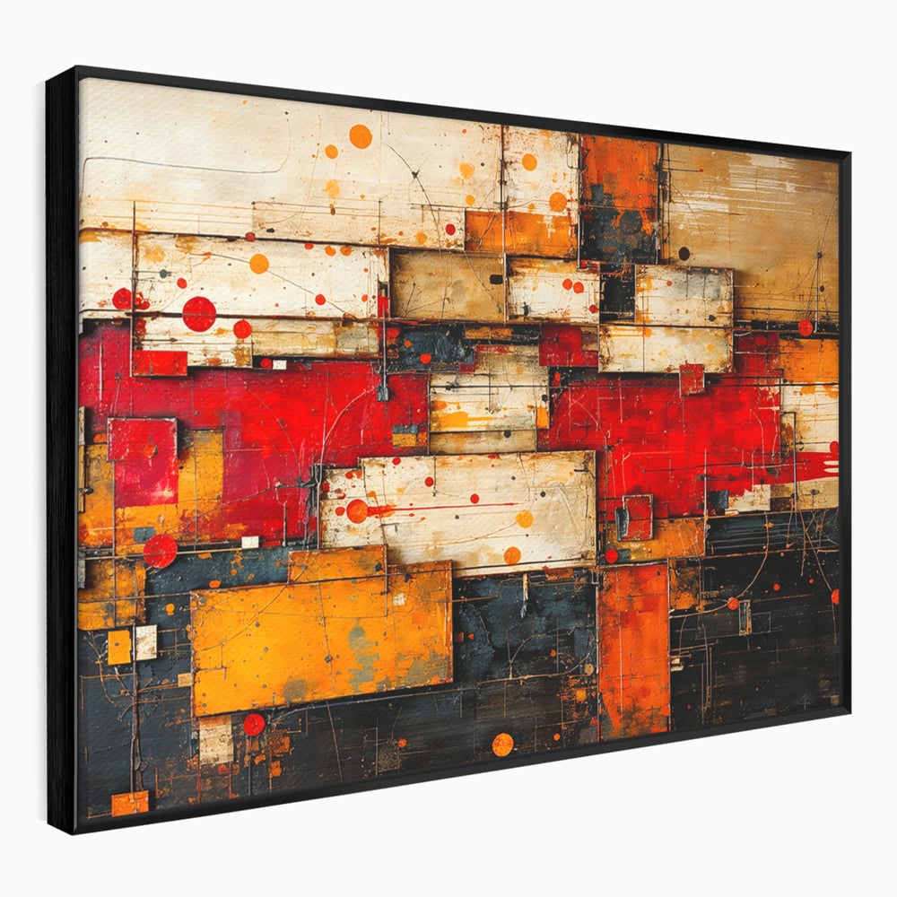 Tablou canvas cu tablou canvas abstract geometric rosu, in rama de aluminiu negru